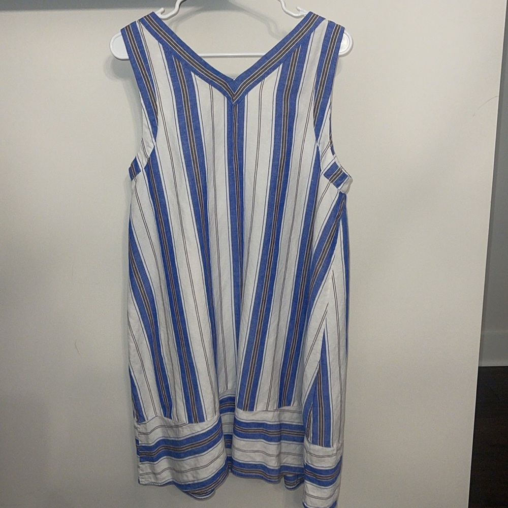 Loft Women’s Linen White/Blue Striped Sleeveless Dress size Large - Picture 2 of 7